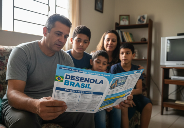 Família brasileira analisa detalhes do programa Desenrola Brasil